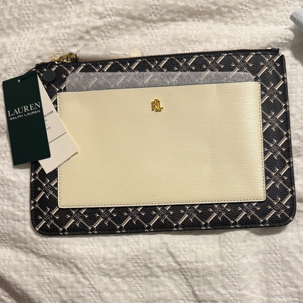 Lauren Ralph Lauren Black and Cream Patterned Pouch